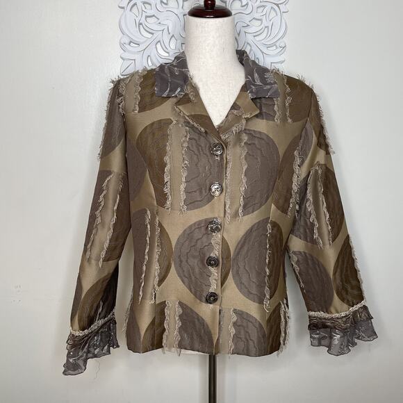 TAYLOR G Dallas Texas size MEDIUM Jacket Embroidered Layered Sleeves USA BRONZE - Picture 2 of 15